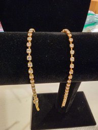 Pair Of Gold Tone Rhinestone Tennis Bracelets