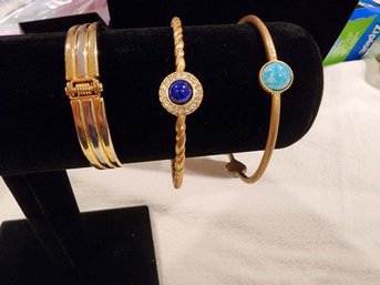 Trio Of Blue Medallion Cuff Style Bracelets