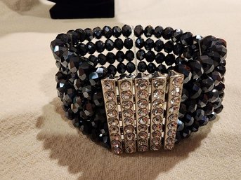 Vintage Black Crystal & Rhinestone Stretch Bracelet