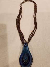 Murano Glass Pendant Seed Bead Necklace