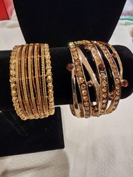 Pair Of Statement Gold Tone Rhinestone Bracelets