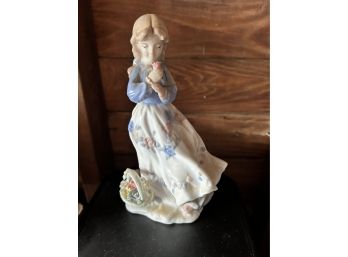 Vintage Blue & White Porcelain Girl Figurine