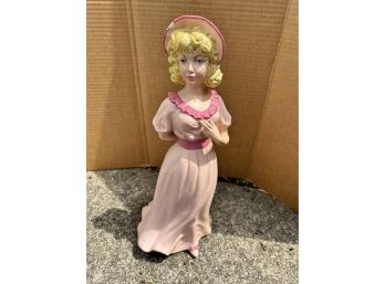 Vintage Pink Girl Figurine Made In Holland Chipped