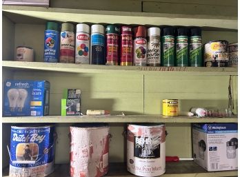 Paint Spray Paint Lot - Contents Of Shelf Including Lightbulbs