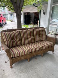 Palm Springs Golden Honey Resin Wicker Outdoor Patio Deck Sofa With Sunbrella Cushions