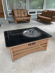 Palm Springs Golden Honey Resin Wicker Outdoor Fire Pit Table