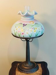 Fenton Table Lamp Hand Painted Bronze Base