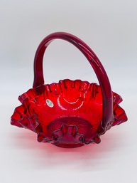 Fenton Ruby Red Art Glass Handled Basket