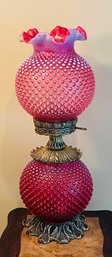 Outstanding Fenton Art Glass Cranberry Pink Hobnail Dual Light Table Lamp