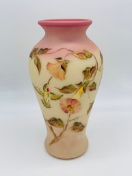 Fenton Art Glass Burmese 90th Anniversary Hand Painted Numbered Signed Vase