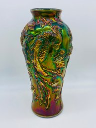 Fenton Art Glass Marigold Carnival Tropical Bird Vase