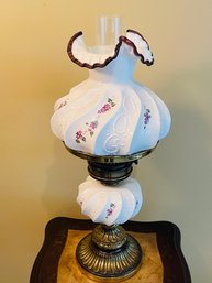 Fenton Art Glass Table Lamp White Purple Hand Painted Signed