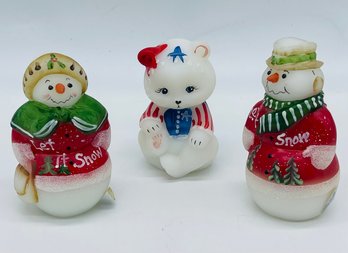 Fenton Art Glass Group Lot Figurines Mr. Mrs. Snowman Stars & Stripes Bear Hand Painted Signed