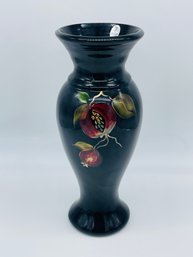 Fenton Art Glass Black Jeweled Hand Painted Signed Amethyst Vase