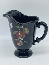 Fenton Art Glass Hand Painted Signed Black Amethyst Jeweled Pitcher