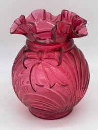 Fenton Art Glass Pink Cranberry Bow Knot Fluted Vase