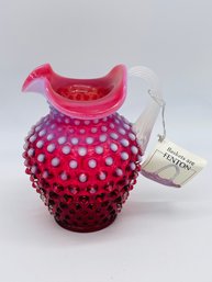 Fenton Art Glass Pink Cranberry Hobnail Pitcher