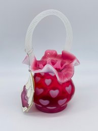 Fenton Art Glass Pink Cranberry White Heart Basket