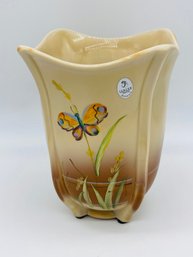 Fenton Art Glass Carnival Caramel Chocolate Signed Hand Painted Numbered Vase Butterfly