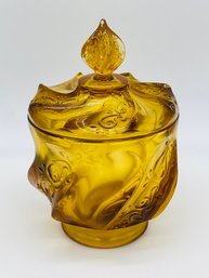 Fenton Art Glass Amber Covered Candy Dish