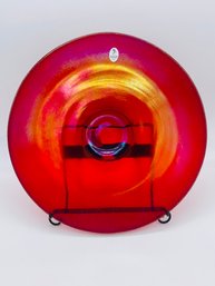 Fenton Art Glass Red Amberina Carnival Stretch Charger Plate