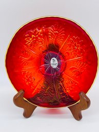 Fenton Art Glass Amberina Ruby Red Carnival Charger Plate