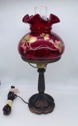 Fenton Art Glass Ruby Red Hand Painted Signed Table Lamp