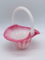 Impressed Marked Gibson 200 Pink & White Art Glass Basket