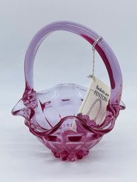 Fenton Art Glass Pink Ruffle Edge Basket