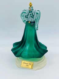 Fenton Art Glass Hand Painted Signed Numbered Gibson Girl Green Dress Figurine With Base