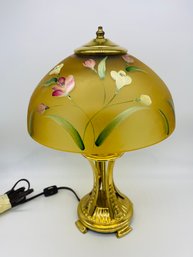 Fenton Art Glass Autumn Gold Amber Yellow Tulip Dome Table Lamp Hand Painted Signed