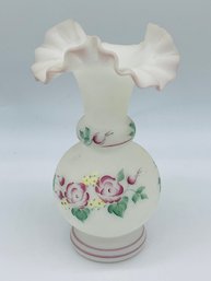 Fenton Art Glass Fluted Ruffle Edge Vase Hand Painted Signed 95 Year Anniversary