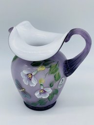 Fenton Art Glass Purple Cased Hand Painted Signed Pitcher