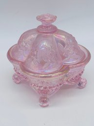 Fenton Art Glass Pink Iridescent Covered Footed Candy Dish