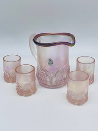 Fenton Art Glass Pink Carnival Children's Lemonade Set Pitcher Four Glasses