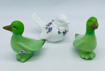 Fenton Art Glass Group Lot Three Bird Figurines Hand Painted Signed