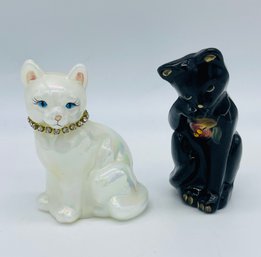 Fenton Art Glass Group Lot Pair Cat Figurines Signed