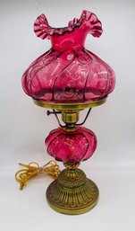 Fenton Art Glass Paisley Gone With The Wind Pink Ruby Cranberry Table Lamp