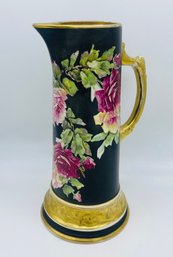 Hand Painted Egyptian Art Ware Tankard Pitcher Floral Pattern