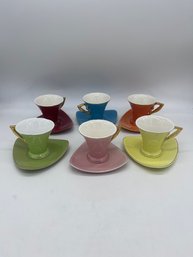 Colorful Vintage GNA Fine Porcelain Espresso Set Of Six Cup & Saucers