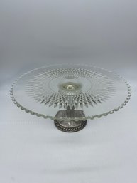 Shrewsbury Pressed Glass Diamond Point Cake Stand With Sterling Silver Base