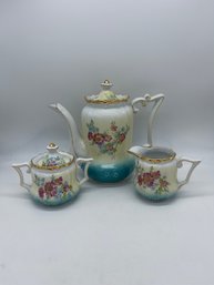 Limoge China Tea Set Cream & Sugar Floral Pattern