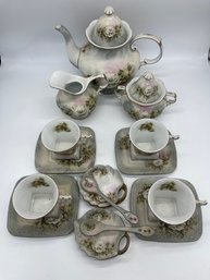 Porcelain Treasures Betty Platner Tea Set Nineteen Pieces Floral Enameling