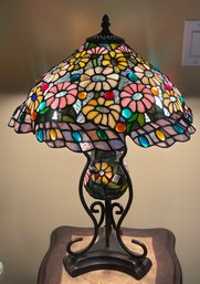 Gorgeous Chunk Jewel Stain Slag Glass Table Lamp