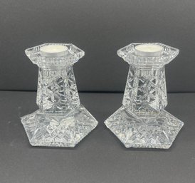 Waterford Lead Crystal Trinity Knot Pair Candle Holders Romance Of Ireland Hurricane