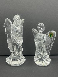 Pair Art Glass Waterford Lead Crystal Guardian Angel And Angel Of Hope Sculptures