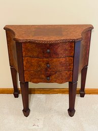 Ornate Unique Burl Walnut Inlaid Side Table Lamp With Three Drawers