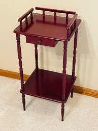 Spindle Leg Square Cherry Side Lamp Table With Drawer