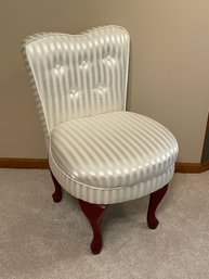 White Satin Stripe Accent Bedroom Vanity Side Chair Queen Anne Legs