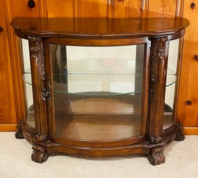 Ornate Wood Half China Curio Cabinet Mirrored Back Lighted